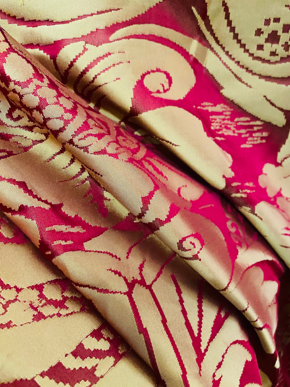 NEW! King Sante 100% Silk Satin Novelty Jacquard Damask Fabric- Red and Gold - Fancy Styles Fabric Pierre Frey Lee Jofa Brunschwig & Fils