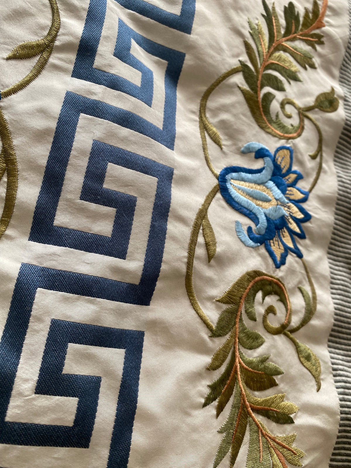 NEW Prince Greco Novelty Embroidered 100% Silk Taffeta Fabric Blue and White - Fancy Styles Fabric Pierre Frey Lee Jofa Brunschwig & Fils
