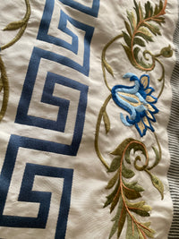 NEW Prince Greco Novelty Embroidered 100% Silk Taffeta Fabric Blue and White - Fancy Styles Fabric Pierre Frey Lee Jofa Brunschwig & Fils