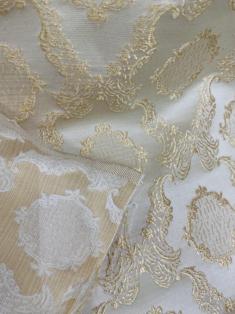 NEW! Duke Fiante Brocade Satin Fabric- Champagne- Damask Upholstery Neoclassical Louis
