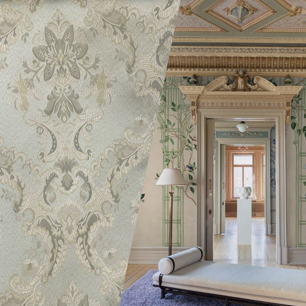 NEW! Prince Lucas Designer Brocade Jacquard Fabric- Antique Pale Green - Fancy Styles Fabric Pierre Frey Lee Jofa Brunschwig & Fils
