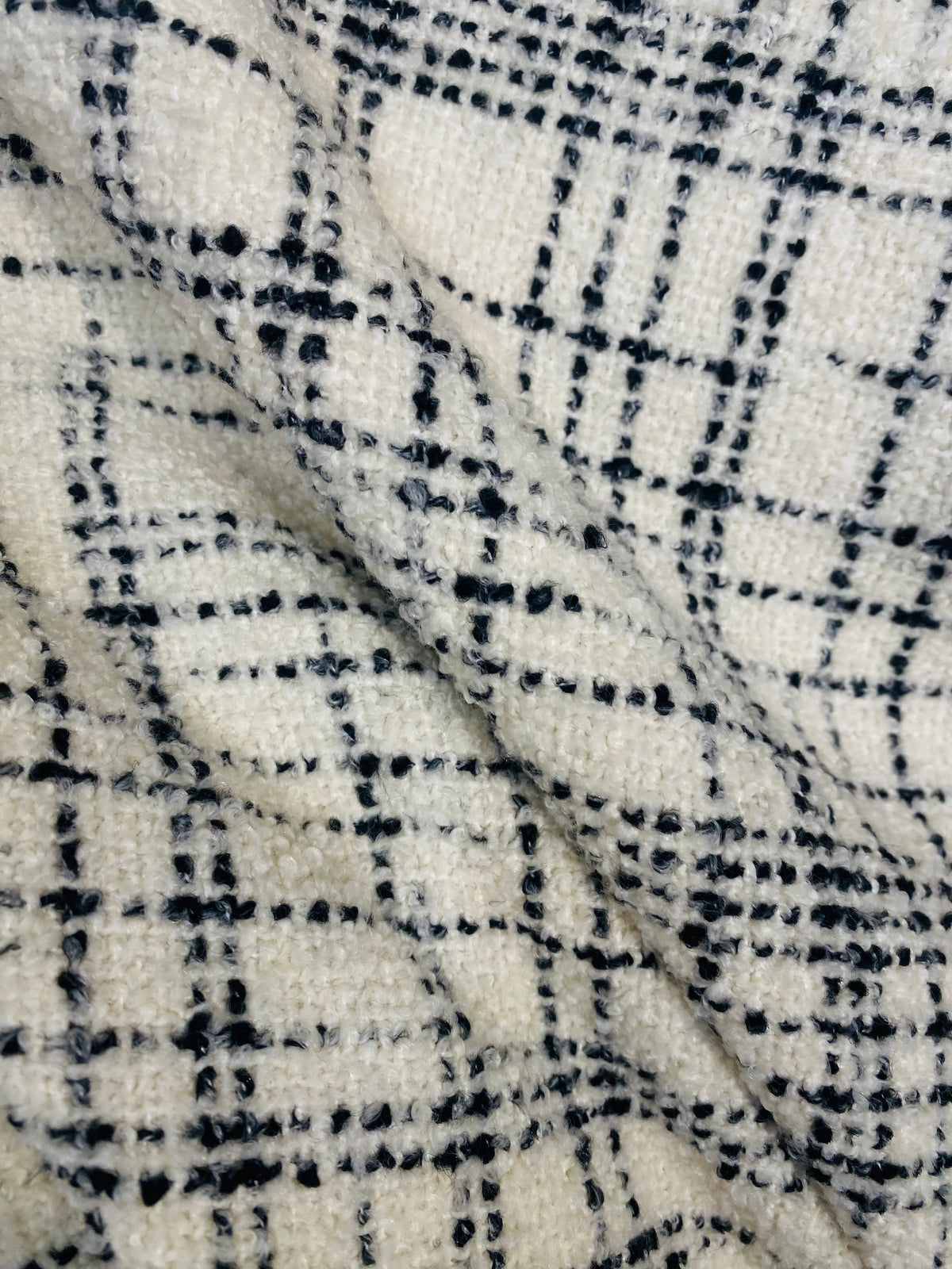 NEW Count York Designer Heavyweight Boucle Upholstery Fabric in White and Black Plaid Melange - Fancy Styles Fabric Pierre Frey Lee Jofa Brunschwig & Fils