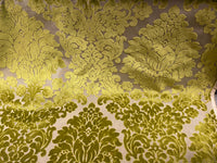 NEW! Princess Perma - LARGE REPEAT- Designer Italian Venetian Burnout Damask Velvet Yellow-Lime Chartreuse Fabric Upholstery - Fancy Styles Fabric Pierre Frey Lee Jofa Brunschwig & Fils
