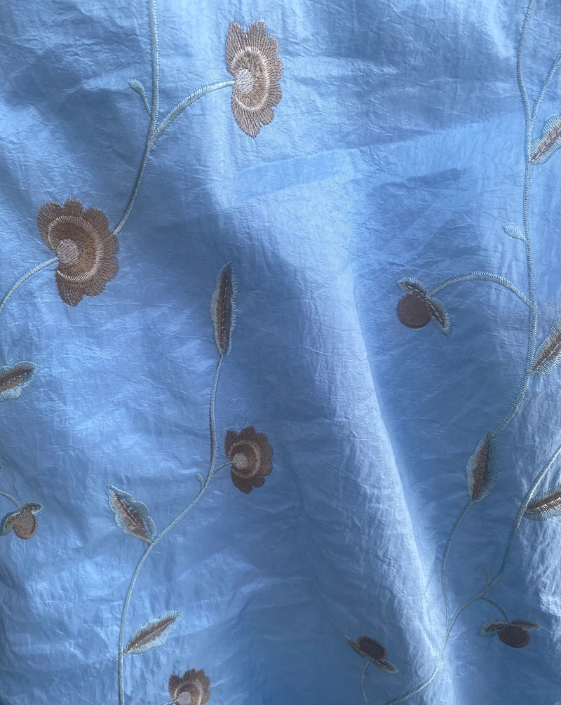 NEW SALE Duchess Daera Embroidered Faux Silk Floral Motif Fabric- Robin Egg Blue