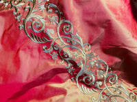 NEW Queen Challance 100% Silk Taffeta Fabric - Embroidered- Fire Red Iridescence - Fancy Styles Fabric Pierre Frey Lee Jofa Brunschwig & Fils