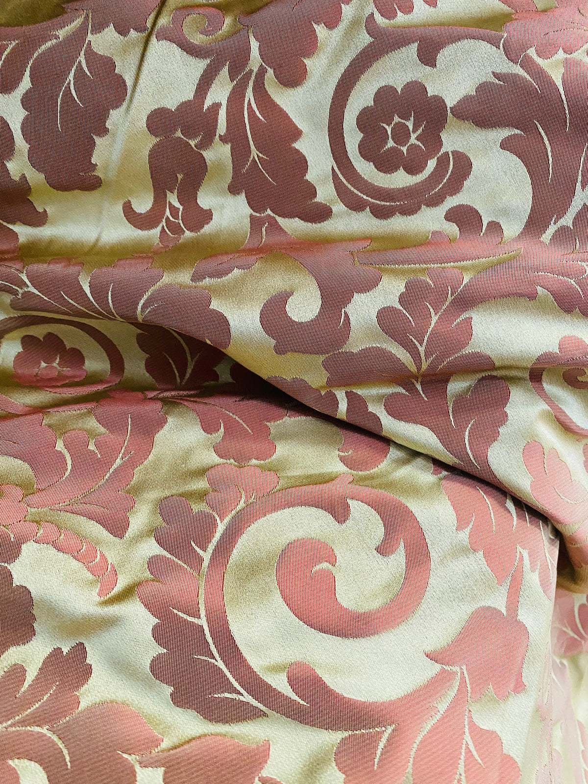 NEW! Princess Heart 100% Silk Satin Novelty Jacquard Damask Fabric- Pink and Gold - Fancy Styles Fabric Pierre Frey Lee Jofa Brunschwig & Fils