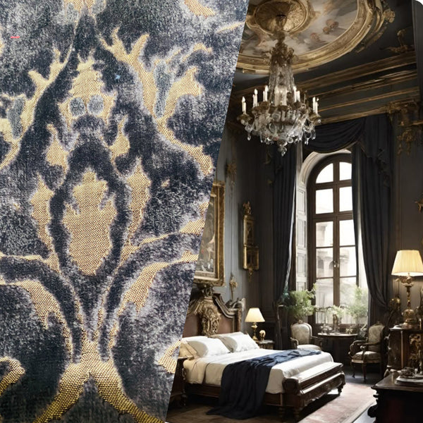 NEW! Duke Santori Designer Venetian Italian Burnout Medallion Chenille Velvet Silver-Charcoal Grey Bronze Fabric Upholstery - Fancy Styles Fabric Pierre Frey Lee Jofa Brunschwig & Fils