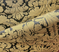 NEW King St John Designer Damask Drapery Satin Fabric - Black Gold- Decorating - Fancy Styles Fabric Pierre Frey Lee Jofa Brunschwig & Fils