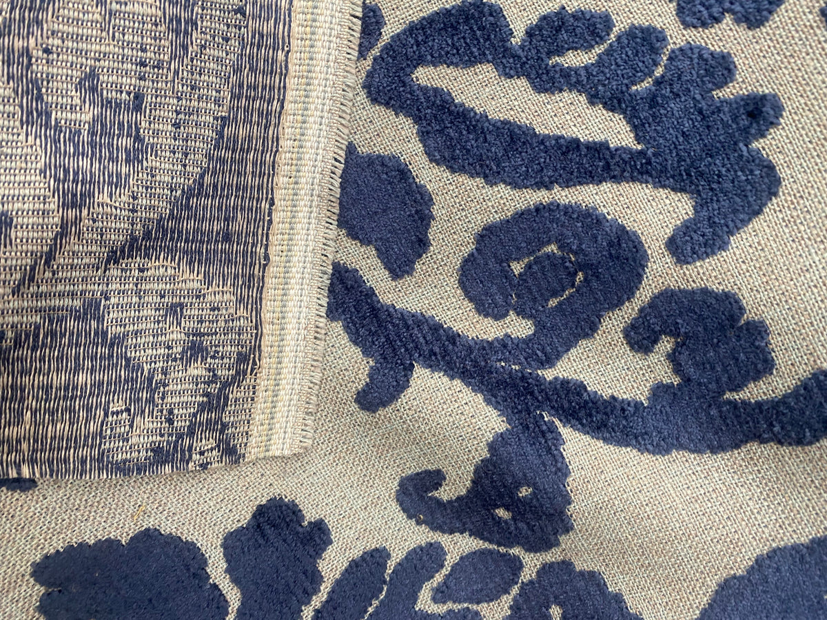 NEW! Sir Scotte Novelty Burnout Medallion Floral Velvet Fabric - Indigo Navy Blue- Upholstery - Fancy Styles Fabric Pierre Frey Lee Jofa Brunschwig & Fils