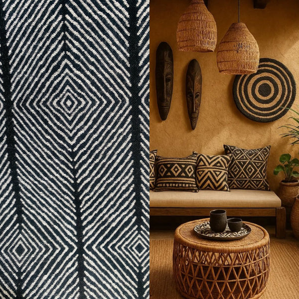 New! SUNBRELLA Black and White Tribal Geometric Waterproof Indoor Outdoor Upholstery Fabric - Fancy Styles Fabric Pierre Frey Lee Jofa Brunschwig & Fils