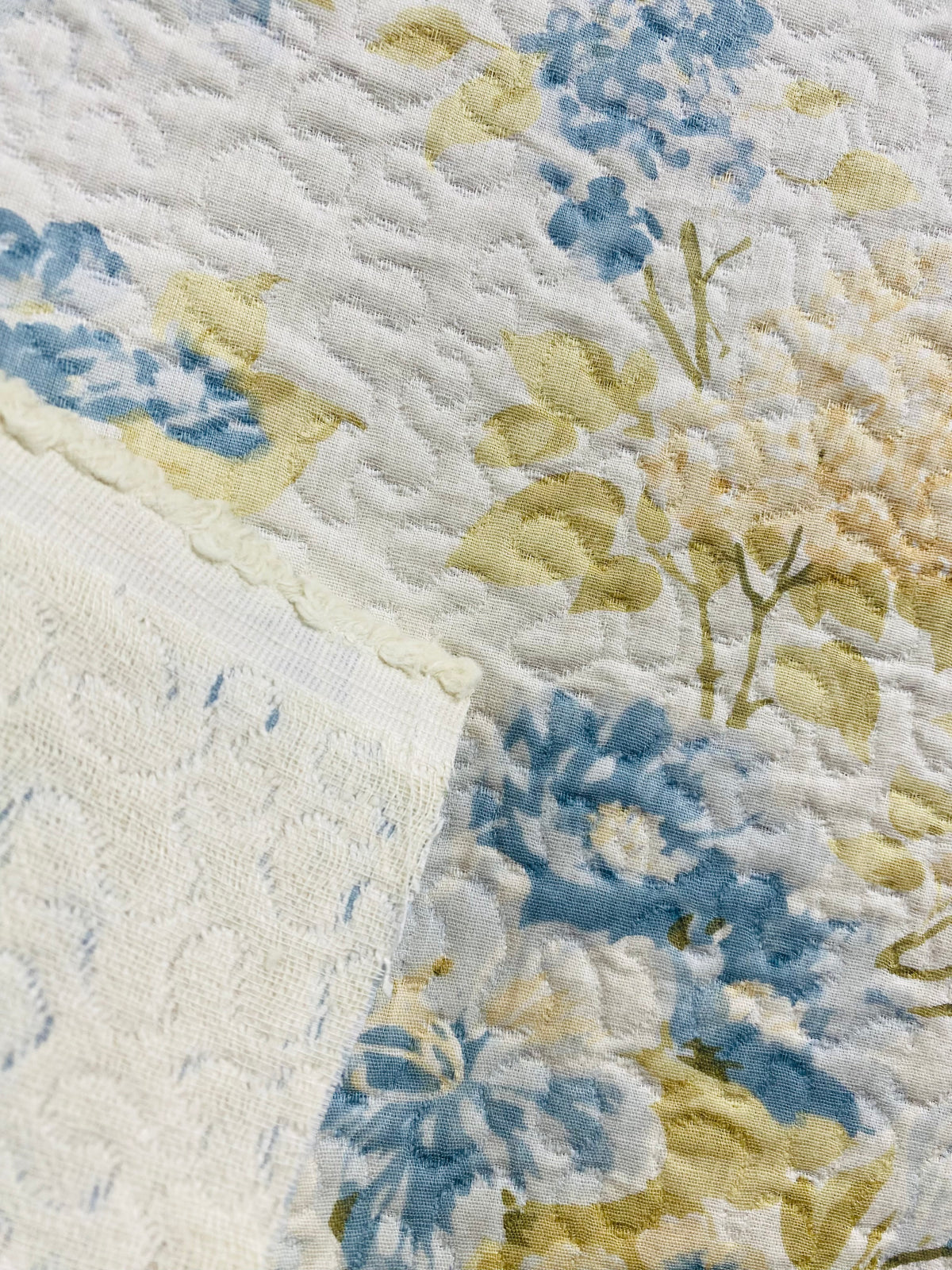 NEW Sale! Queen Leticia Quilted Blanket Fabric Imported from Italy- Upholstery & Drapery- Blue Melange - Fancy Styles Fabric Pierre Frey Lee Jofa Brunschwig & Fils