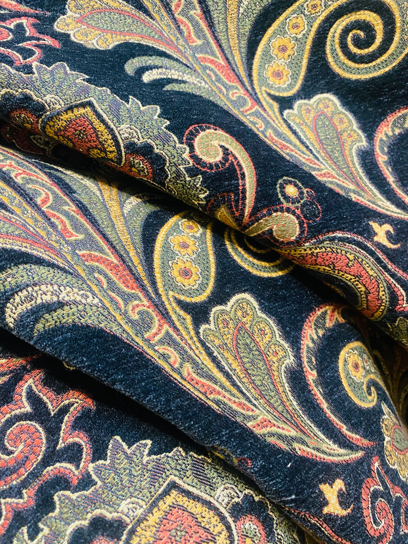 NEW Queen Fonda Designer Floral Chenille Upholstery Fabric - Black Coral