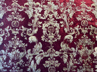 NEW COLOR! Queen Renee Burnout Antique Inspired Velvet Fabric Burgundy & Gold - Fancy Styles Fabric Pierre Frey Lee Jofa Brunschwig & Fils