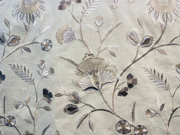 NEW! Lady Celina Novelty Embroidered 100% Cotton Fabric Taupe Natural and Cream - Fancy Styles Fabric Pierre Frey Lee Jofa Brunschwig & Fils