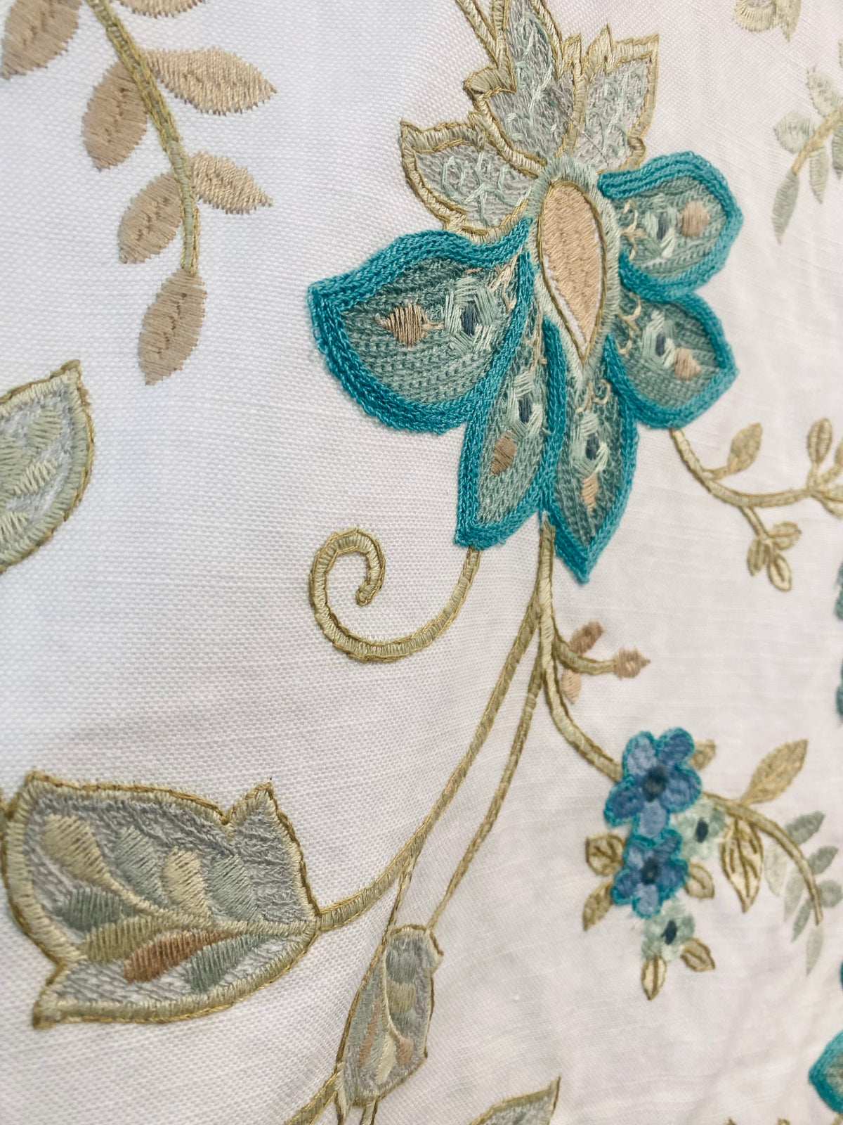 NEW! BACK IN STOCK! Lady Celina Novelty Embroidered 100% Cotton Fabric Turquoise Teal and White - Fancy Styles Fabric Pierre Frey Lee Jofa Brunschwig & Fils