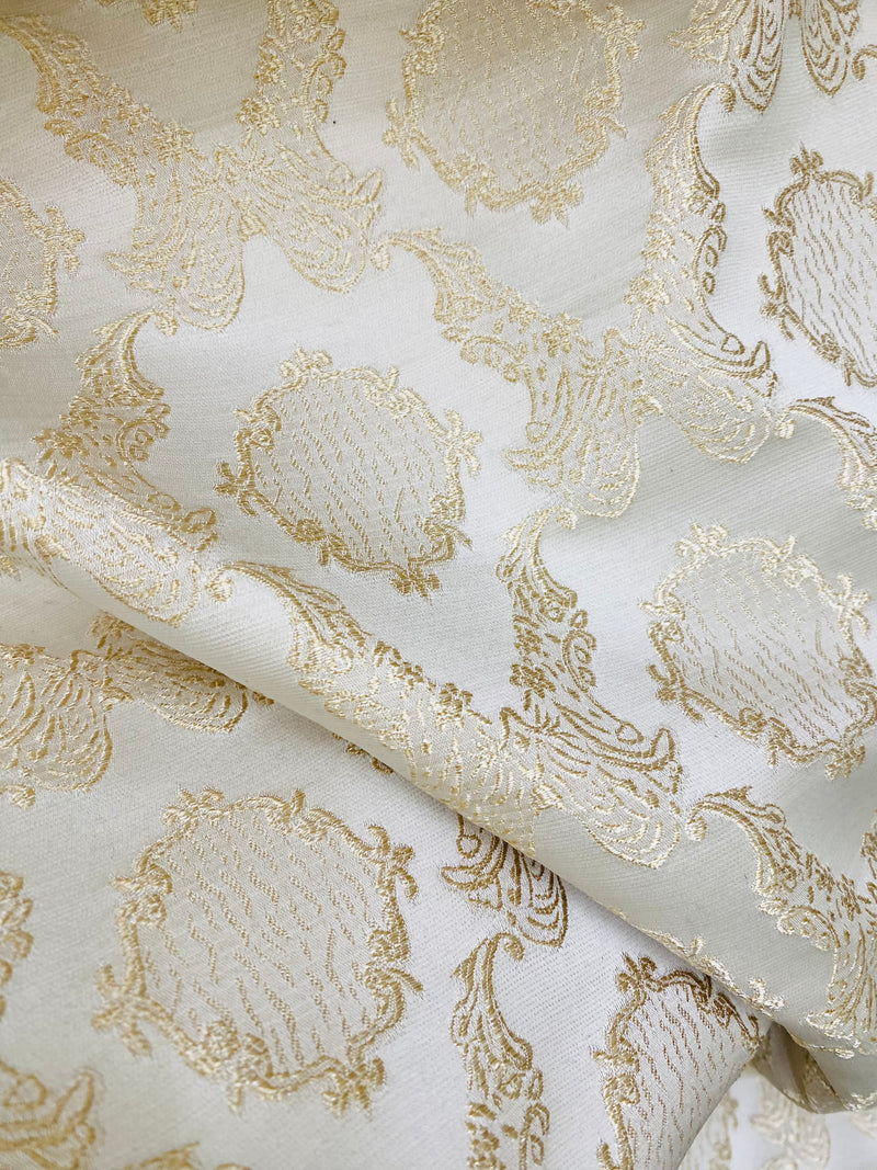 NEW! Duke Fiante Brocade Satin Fabric- Champagne- Damask Upholstery Neoclassical Louis