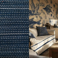 New! SUNBRELLA Navy Indigo Blue Dot Stripes Waterproof Indoor Outdoor Upholstery Fabric - Fancy Styles Fabric Pierre Frey Lee Jofa Brunschwig & Fils