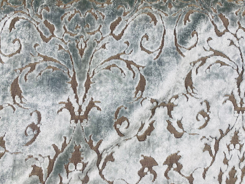 NEW! Duke Santori Designer Venetian Italian Burnout Medallion Chenille Silver-Blue Bronze Fabric Upholstery