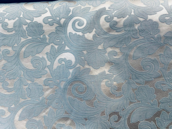 NEW King Belmar Antique Inspired Eggshell Silver Blue Satin Floral Upholstery Fabric - Fancy Styles Fabric Pierre Frey Lee Jofa Brunschwig & Fils