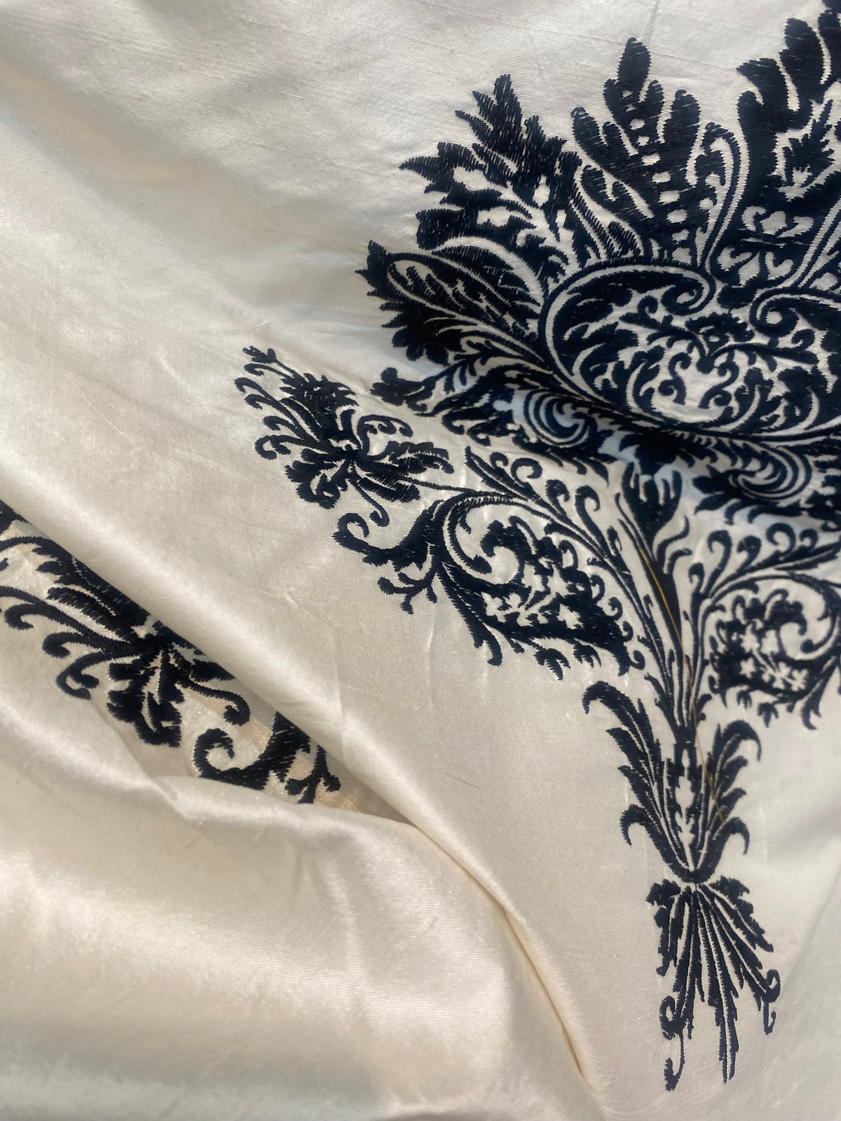 NEW COLOR! Lady Krista Novelty Embroidered 100% Silk Taffeta Fabric Black and White - Fancy Styles Fabric Pierre Frey Lee Jofa Brunschwig & Fils
