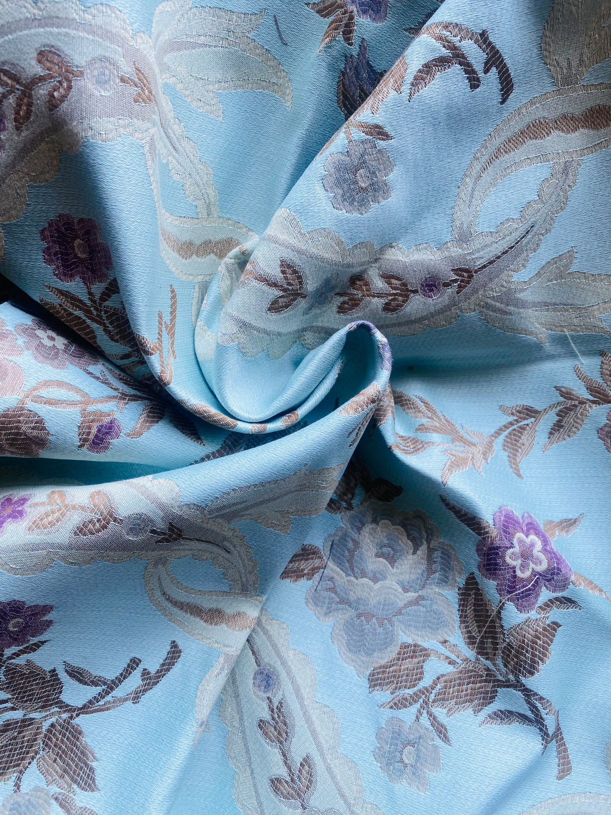 NEW Queen Marionette Novelty Ritz Neoclassical Brocade Medallion Floral Aubusson Satin Fabric - Light Blue