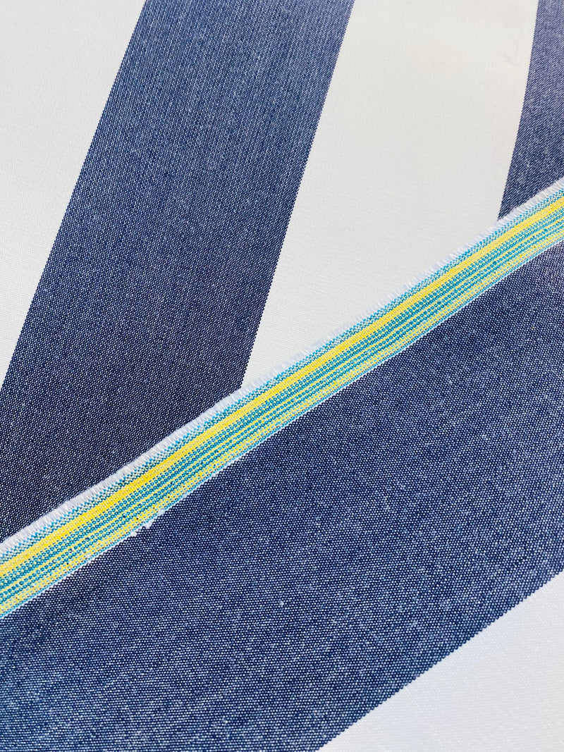 NEW Lady Jacqueline Faded Navy Waterproof Decorating Fabric - 3” Navy And White Stripes - Upholstery 55” Wide
