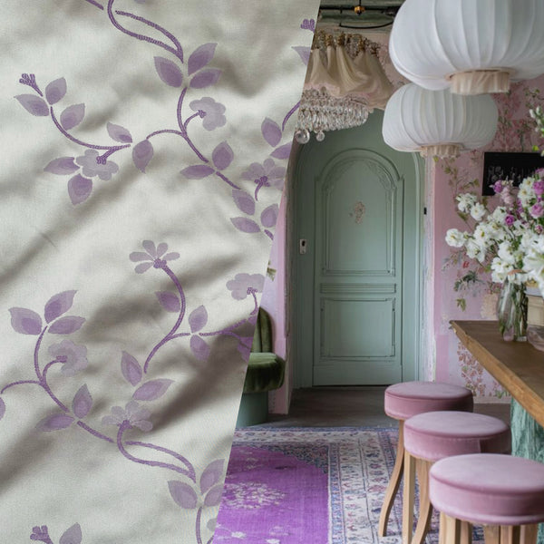 NEW Queen Suzette Novelty Floral Jacquard 100% Silk Fabric in Cream and Lavender - Fancy Styles Fabric Pierre Frey Lee Jofa Brunschwig & Fils