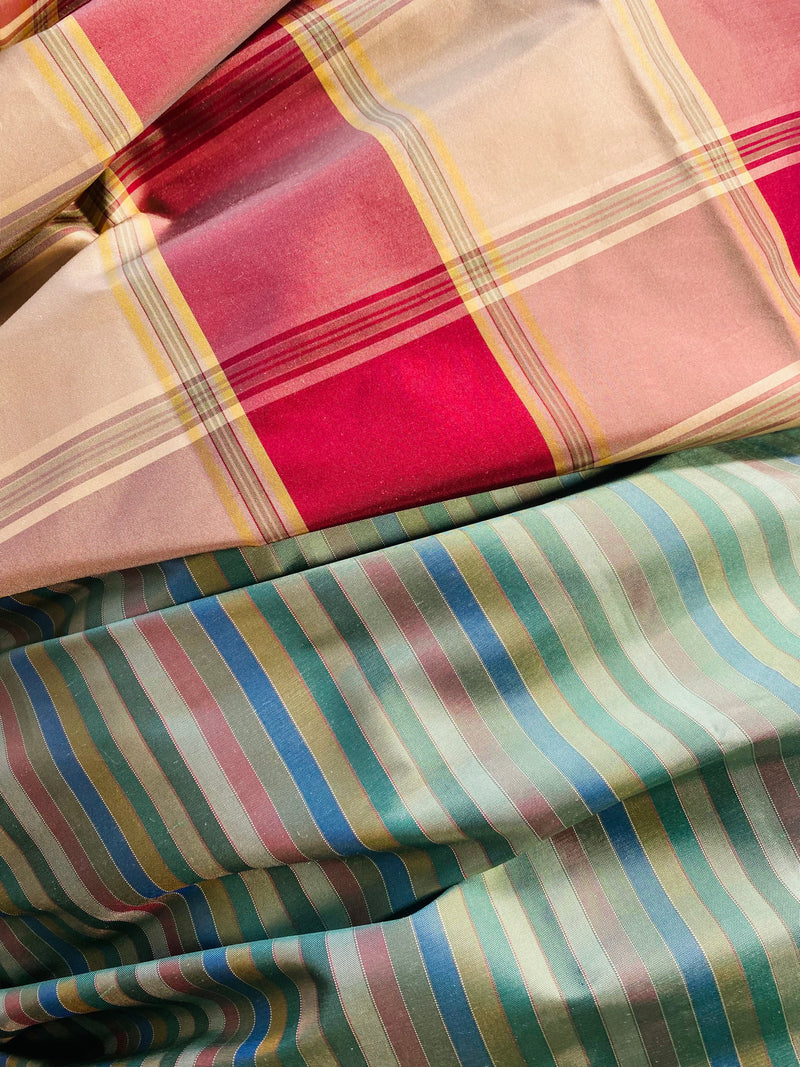 App Sale: $17 Mystery Bundle Fabric 782- 23” x 55” Duchess Roxanne Silk Dupioni Green + 25” x 55” BurgundyPlaid Silk Taffeta