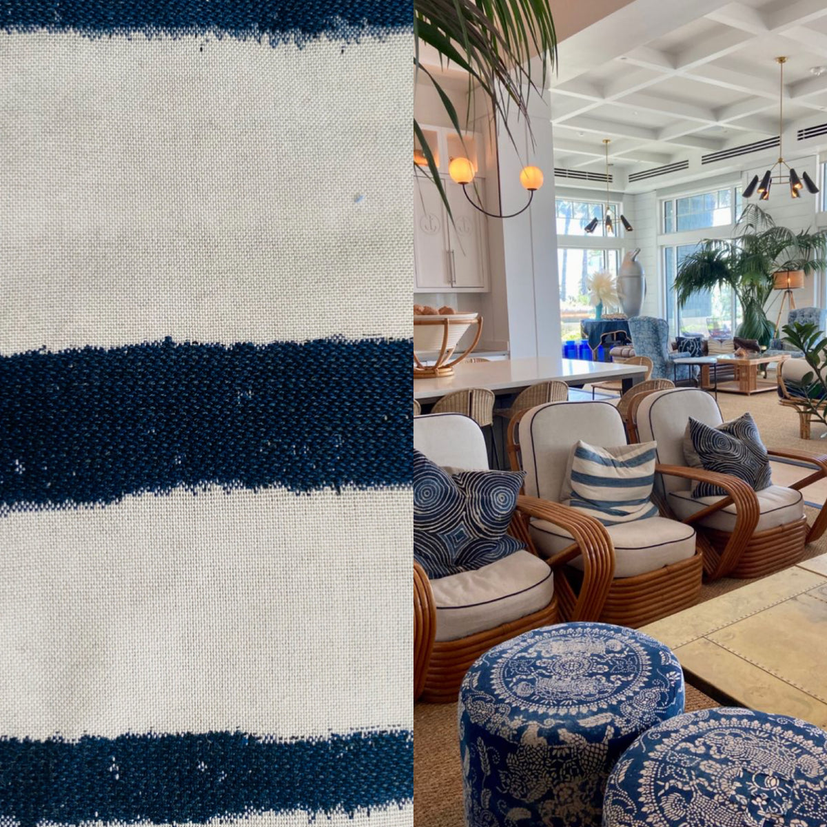 New! SUNBRELLA Indigo Blue Uneven Painted Stripe Waterproof Indoor Outdoor Upholstery Fabric - Fancy Styles Fabric Pierre Frey Lee Jofa Brunschwig & Fils