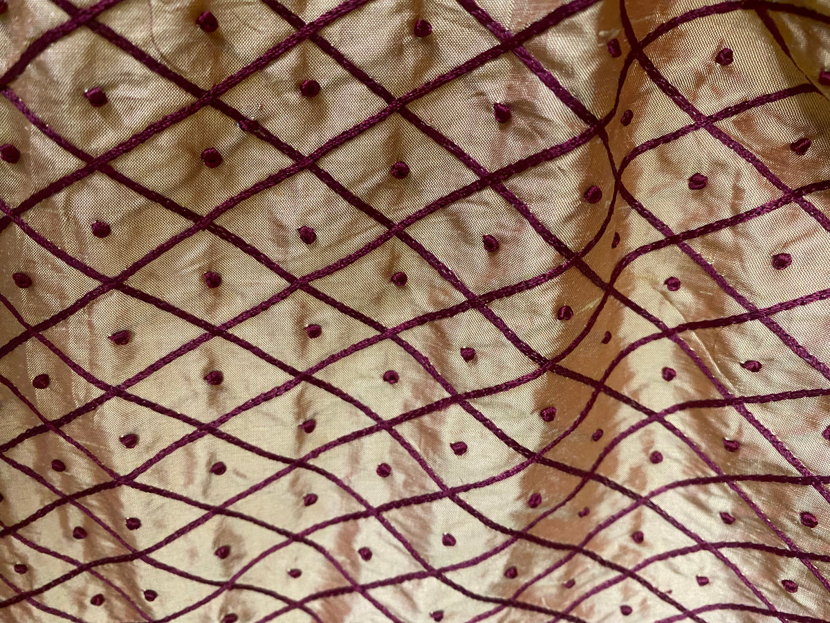 NEW Duchess Dorta 100% Silk Dupioni Embroidered Diamond Dot Motif Cream White and Burgundy Red - Fancy Styles Fabric Pierre Frey Lee Jofa Brunschwig & Fils