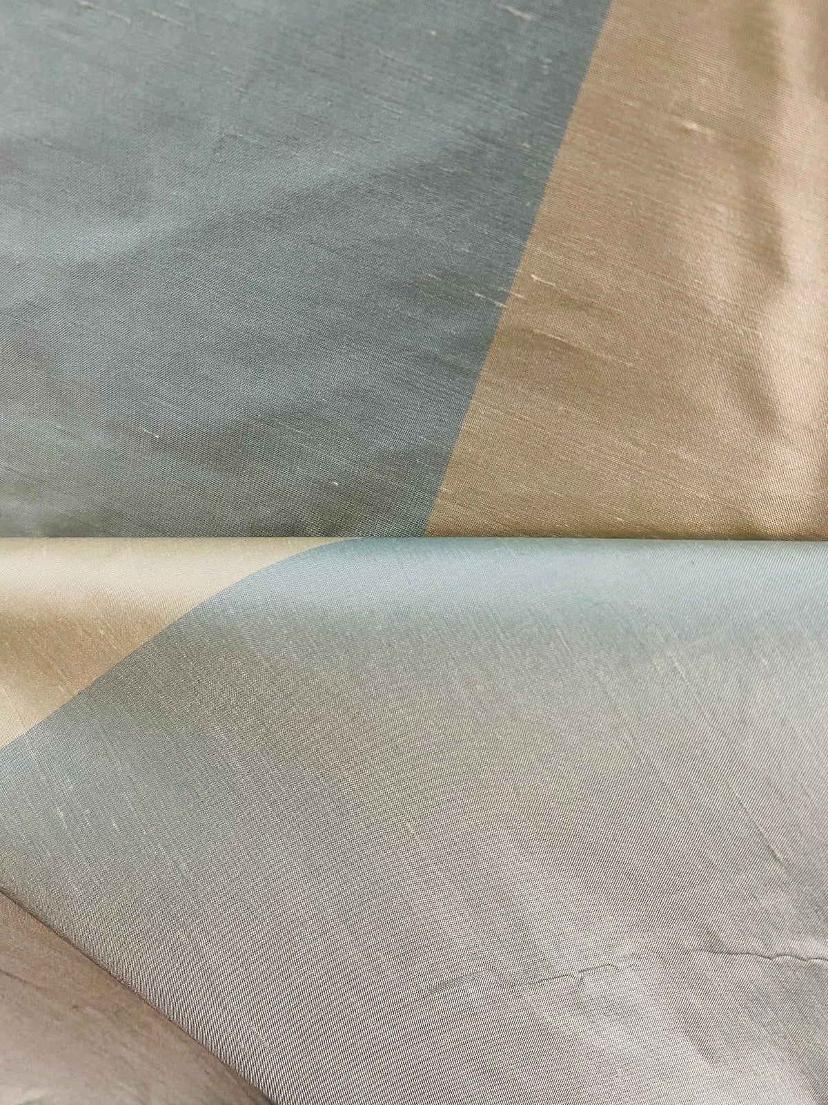 NEW: Miss Carol 100% Silk Dupioni Fabric - Cream and French Blue- 7” Stripes - Fancy Styles Fabric Pierre Frey Lee Jofa Brunschwig & Fils