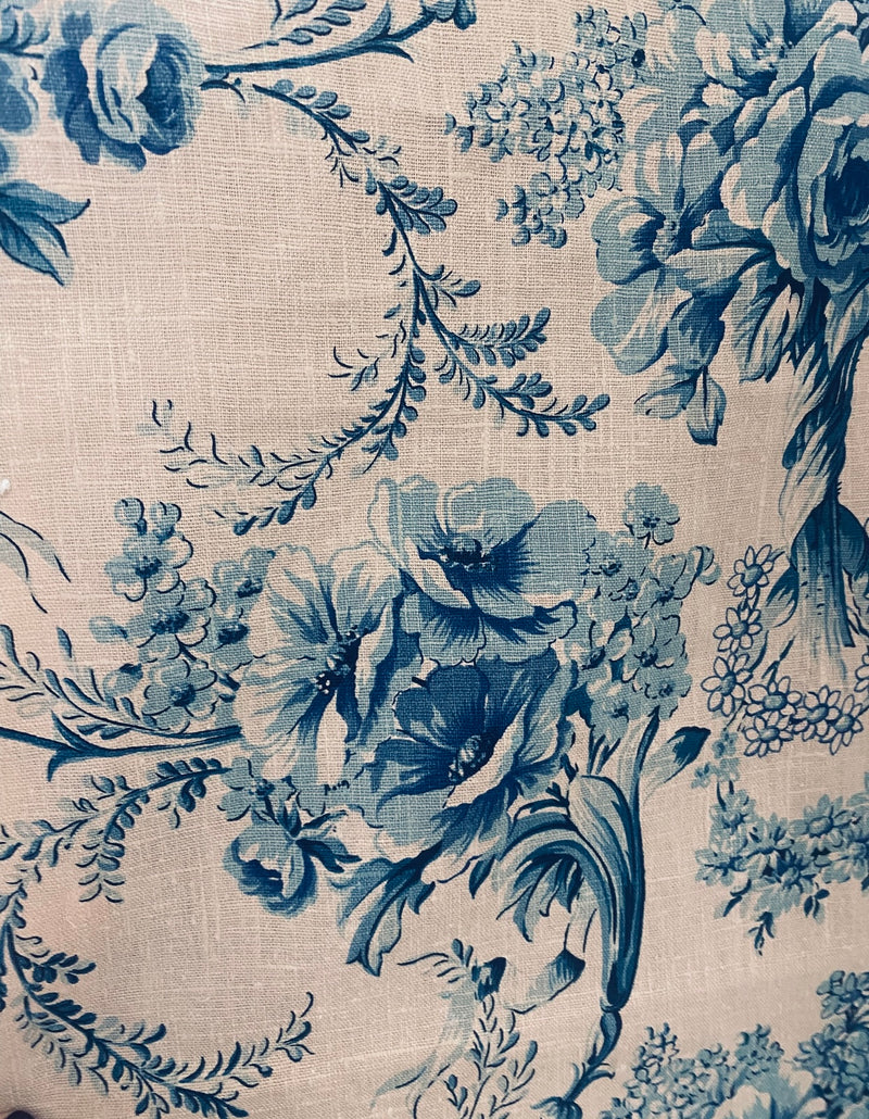NEW! Queen Peppita Novelty 100% Linen Fabric Floral - Natural and Blue - Fancy Styles Fabric Pierre Frey Lee Jofa Brunschwig & Fils
