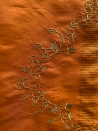 NEW Queen Katjia Novelty Floral Embroidered 100% Silk Fabric in Rust Burnt Orange - Fancy Styles Fabric Pierre Frey Lee Jofa Brunschwig & Fils
