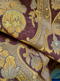 NEW! Duke Riviera Designer Venetian Italian Burnout Medallion Chenille Brocade Gold Brown Fabric Upholstery Style# HG10011 - Fancy Styles Fabric Pierre Frey Lee Jofa Brunschwig & Fils