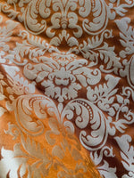 NEW Queen Lauper 100% Silk Jacquard Novelty Neoclassical Floral Damask Matte Satin Brick Red and Gold Jacquard Drapery Fabric