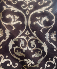 NEW! Duchess Dahlia Novelty Belgium Imported 100% Linen Embroidered Medallion Fabric Chocolate Brown and Ecru - Fancy Styles Fabric Pierre Frey Lee Jofa Brunschwig & Fils