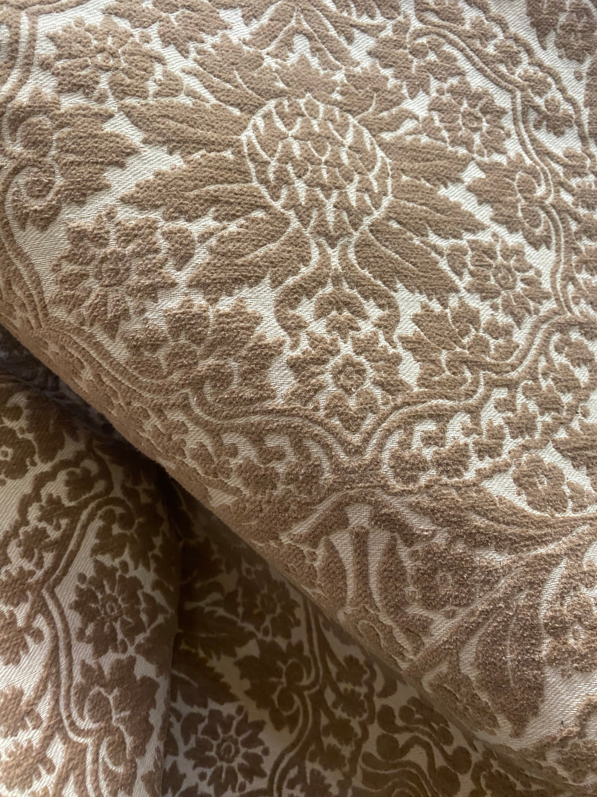 NEW! Prince Teffler - Designer Italian Venetian Burnout Damask Cut Velvet Taupe Fabric Upholstery - Fancy Styles Fabric Pierre Frey Lee Jofa Brunschwig & Fils