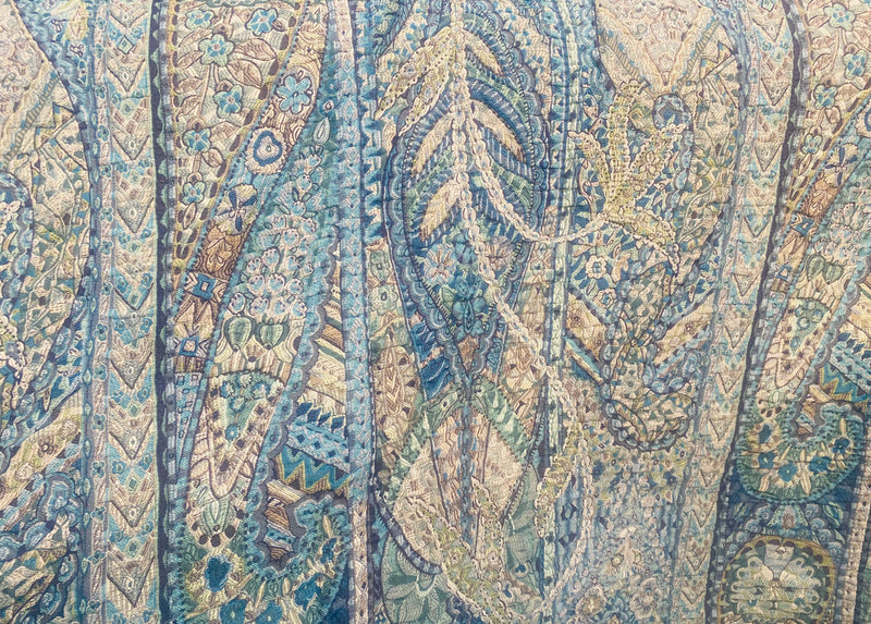 NEW Queen Lila Quilted Blanket Fabric Imported from Belgium- Upholstery & Drapery- Blue Melange