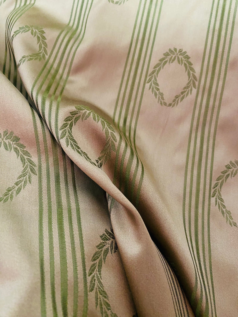 NEW! Princess Pitta 100% Silk Taffeta Novelty Jacquard Stripe Fabric- Pink and Green