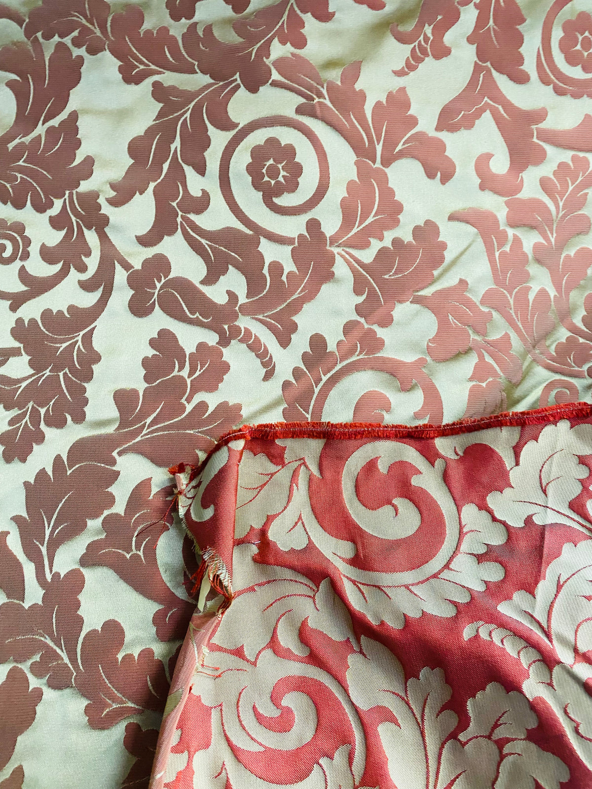 NEW! Princess Heart 100% Silk Satin Novelty Jacquard Damask Fabric- Pink and Gold - Fancy Styles Fabric Pierre Frey Lee Jofa Brunschwig & Fils