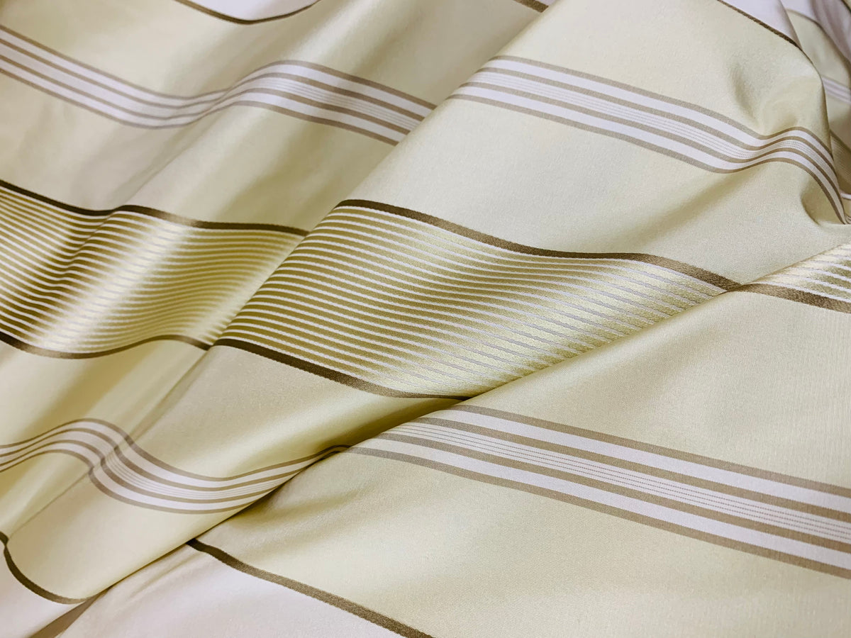 Lady Gretta 100% Silk Taffeta Ribbon Stripes Fabric - Pistachio Green and Gold - Fancy Styles Fabric Pierre Frey Lee Jofa Brunschwig & Fils