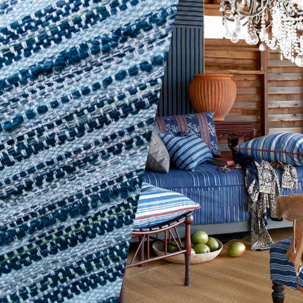 New! SUNBRELLA Navy Indigo Blue Stripes Boucle Waterproof Indoor Outdoor Upholstery Fabric - Fancy Styles Fabric Pierre Frey Lee Jofa Brunschwig & Fils