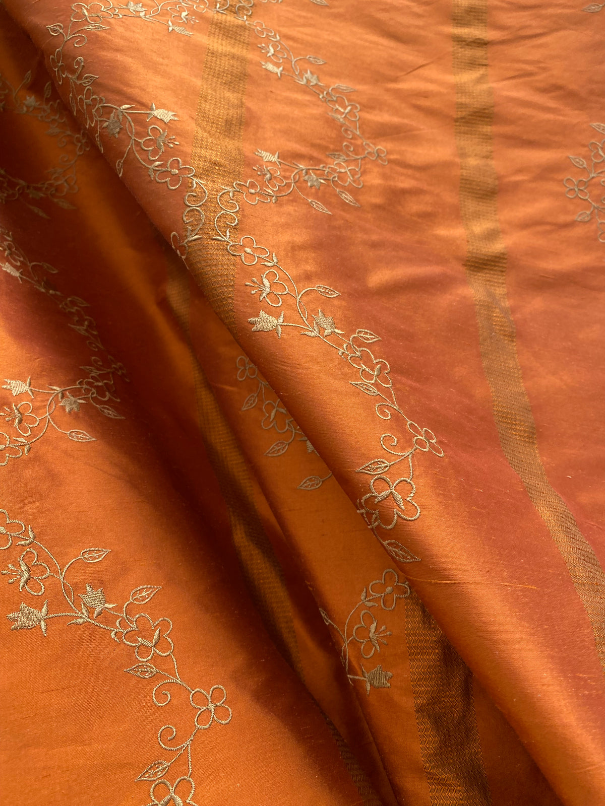 NEW Queen Katjia Novelty Floral Embroidered 100% Silk Fabric in Rust Burnt Orange - Fancy Styles Fabric Pierre Frey Lee Jofa Brunschwig & Fils