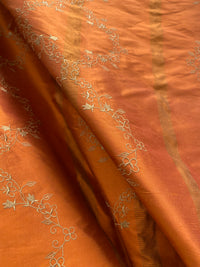 NEW Queen Katjia Novelty Floral Embroidered 100% Silk Fabric in Rust Burnt Orange - Fancy Styles Fabric Pierre Frey Lee Jofa Brunschwig & Fils