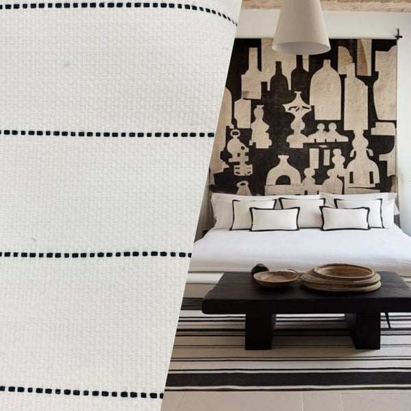 New! SUNBRELLA Novelty Boucle Water Repellant Indoor Outdoor Black Dot Stripes Upholstery and Decorating Fabric - Fancy Styles Fabric Pierre Frey Lee Jofa Brunschwig & Fils