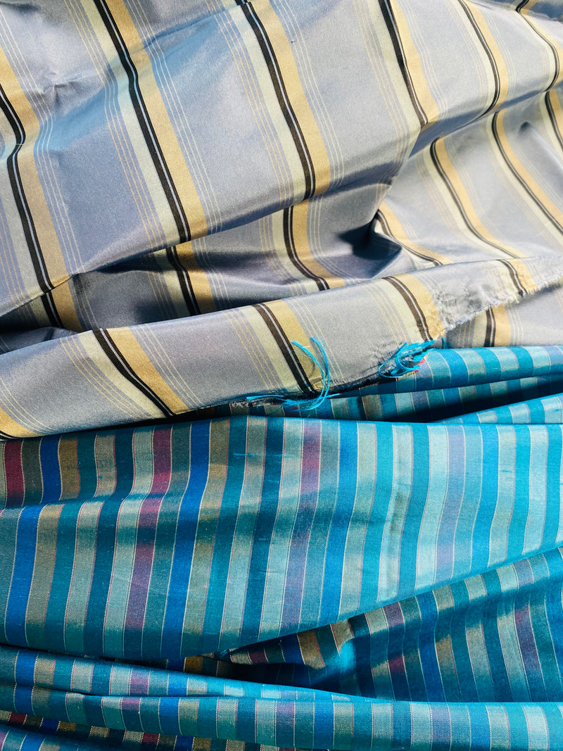 App Sale: $17 Mystery Bundle Fabric 790- 26” x 55” Silk Dupioni Striped Blue Roxanne + 25” x 55” Silk Taffeta Striped Cornflower Blue