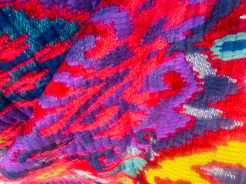 NEW Queen Shila Upholstery Tribal Velvet Fabric Imported from Belgium- Red Purple Melange