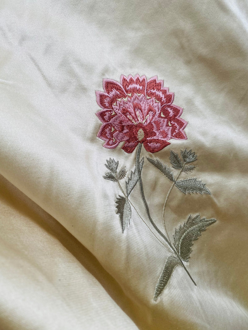 NEW! Queen Slamia 100% Silk Taffeta Novelty Embroidered Drapery Fabric in Floral- Cream