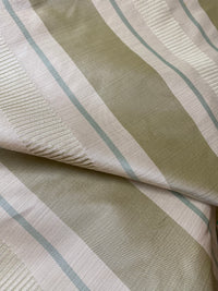 NEW Queen Sherrice 100% Silk Dupioni Ribbon Stripes Fabric - Pistachio Green and Cream with Sea Foam Blue Pinstripe - Fancy Styles Fabric Pierre Frey Lee Jofa Brunschwig & Fils