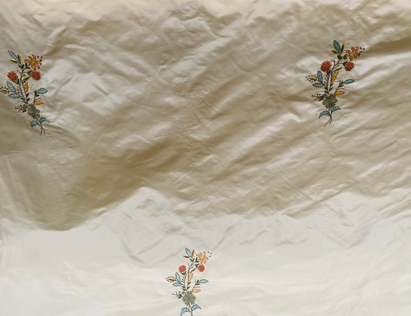 NEW! Princess Jardin 100% Silk Taffeta Novelty Embroidered Drapery Fabric in Floral- Cream